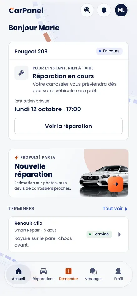 Aperçu de l'application CarPanel